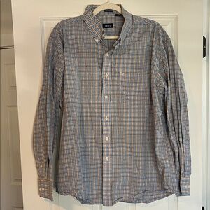 Izod Blue and Tan Plaid Button-Down Shirt